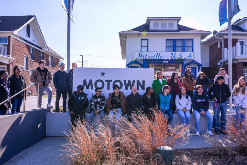 Students in front of the Motown Museum in Detroit