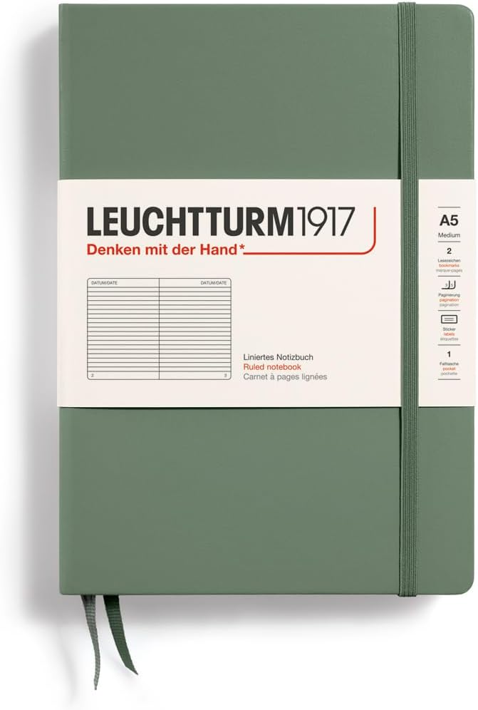 Olive green Leuchtturm brand notebook.