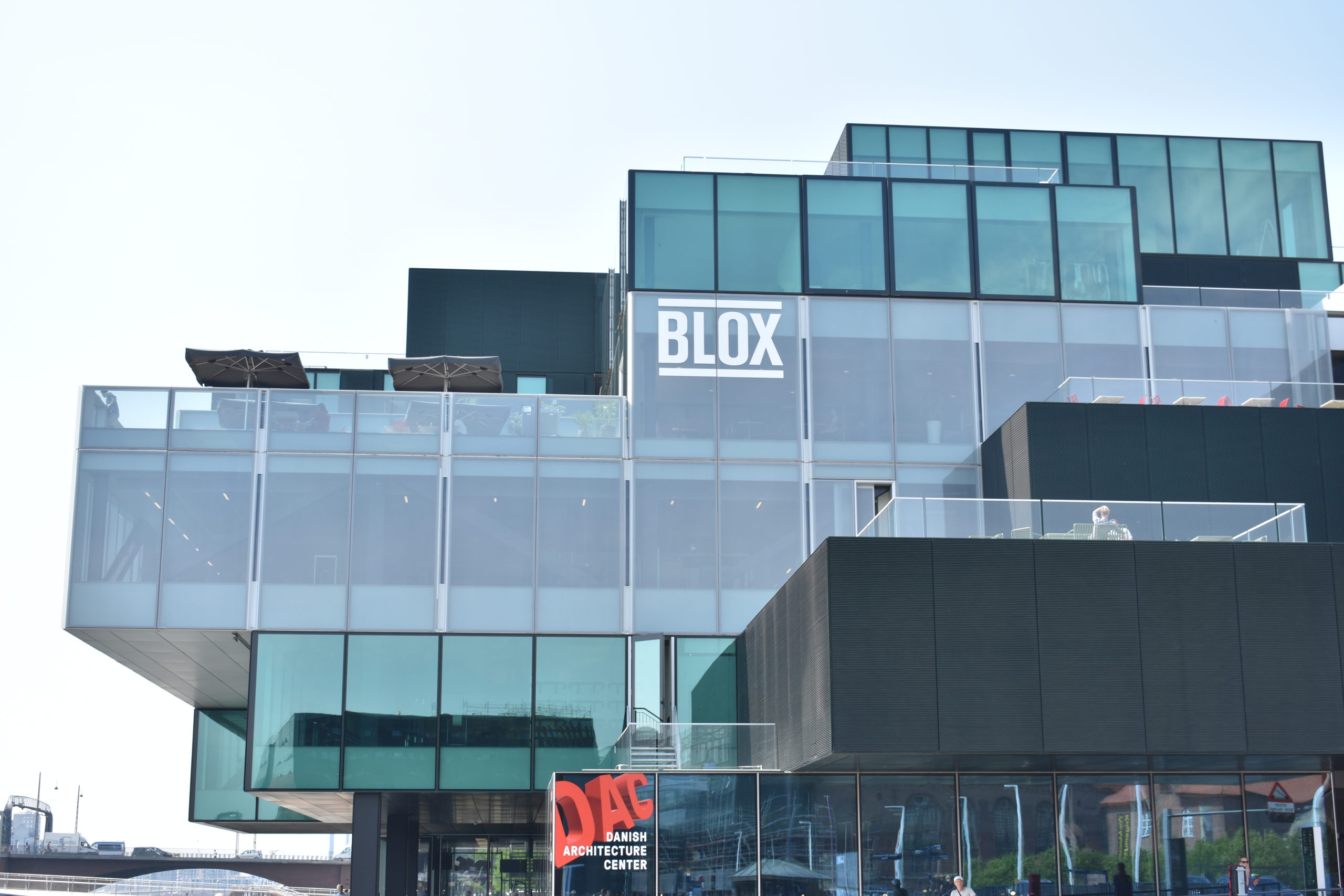 Glass building with BLOX written on the side in white lettering