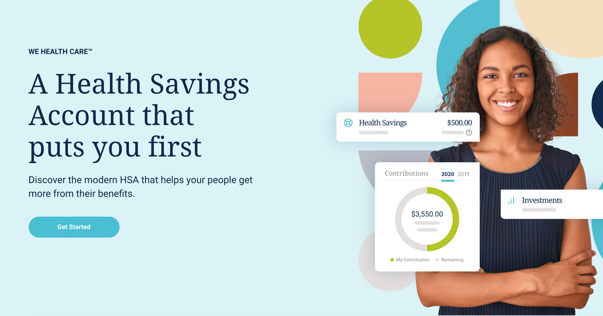 Screenshot of First Dollar site with young woman showing a digital view of her health savings benefits