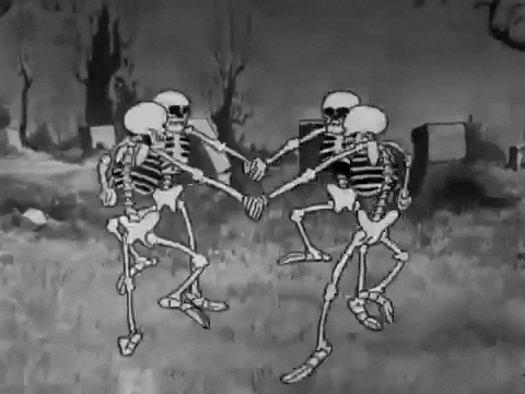 Animated gif of skeletons dancing in a circle