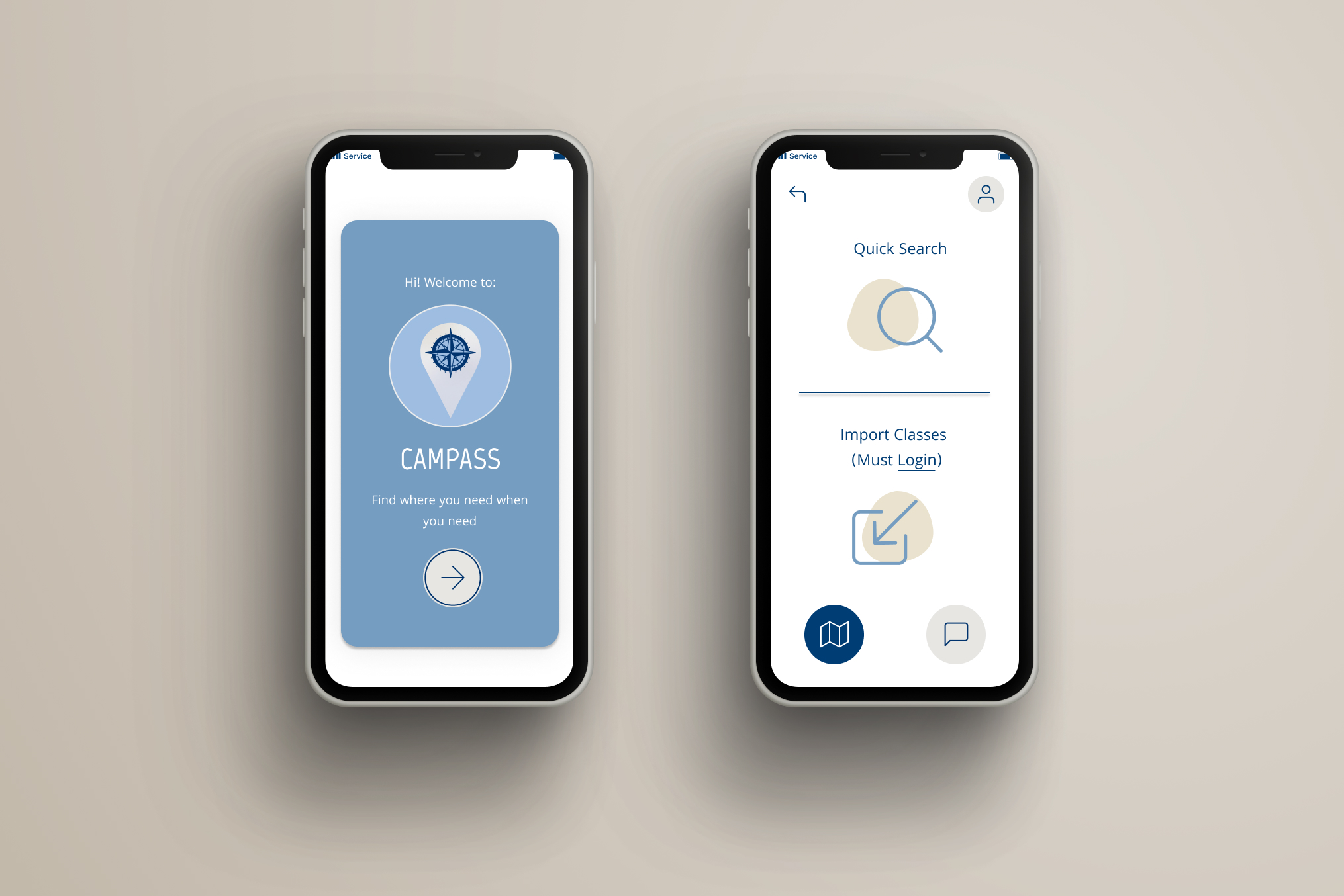 Campass app mockup on an iphone