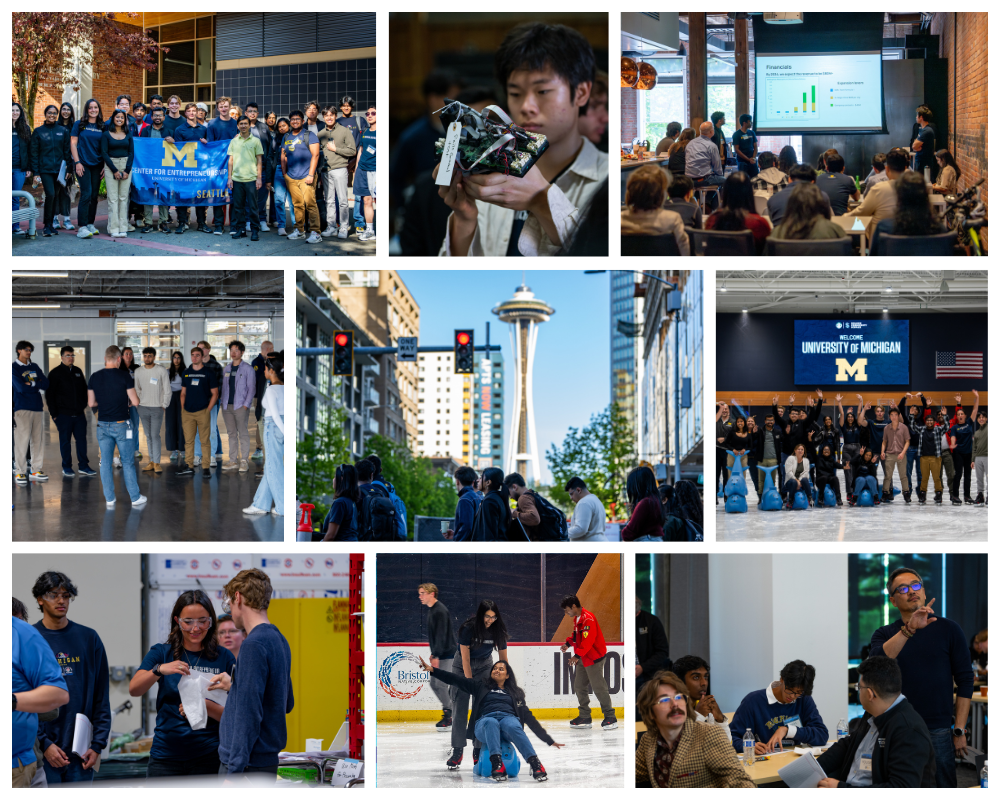 Collage of students exploring the Seattle start up scene