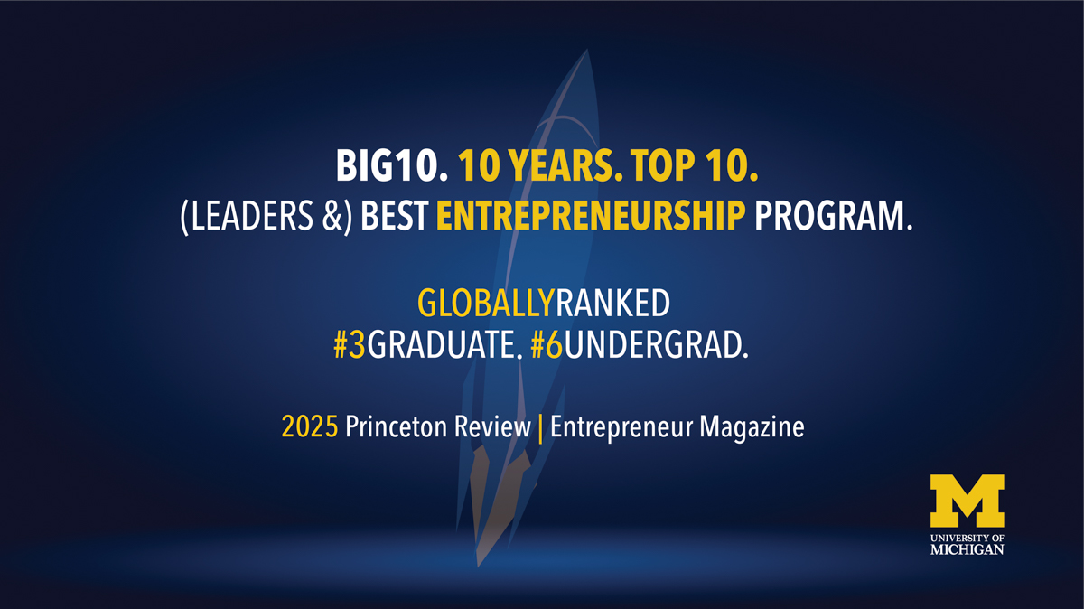 10 years top 10 leaders and best entrepreneurship program ## graduate and #6 undergrad, 2025 Princeton Review & entrepreneurship magazine rankings