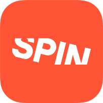 spin logo in red orange with white lettering