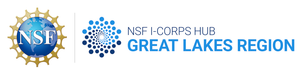 NSF I-Corps Hub great lakes region logo in light blue & dark blue