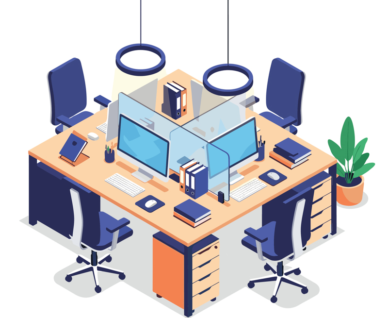 A group of four office cubicles
