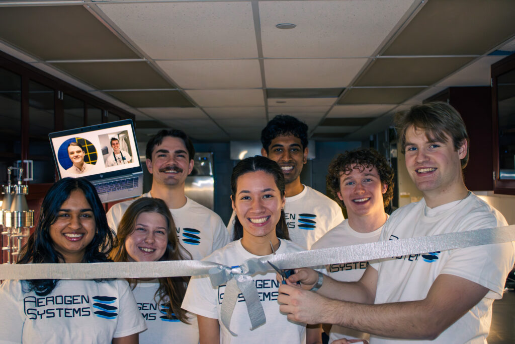 The Aerogen Systems team poses for a photo at the ribbon cutting ceremony in their new dedicated workspace.
