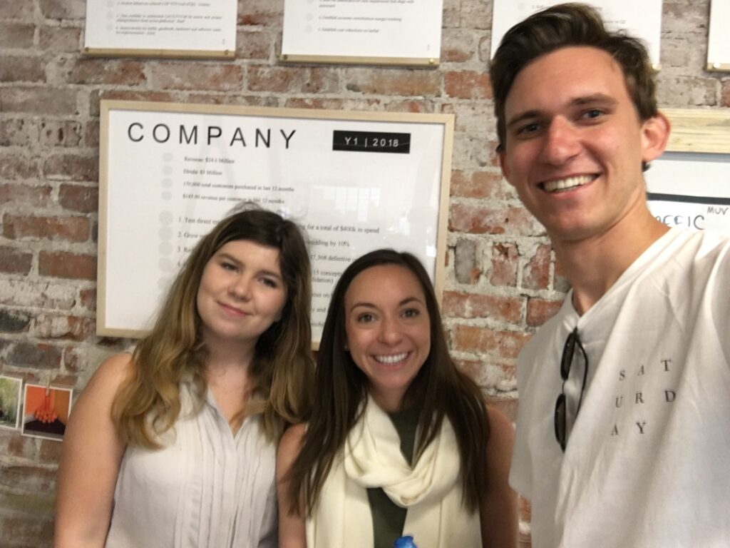 Emma and Daniil pose for a selfie with a fellow entrepreneur on their DIY trek to Denver.