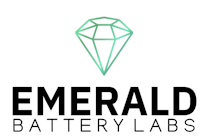 emerald battery labs logo in black with a line drawing of an emerald on top