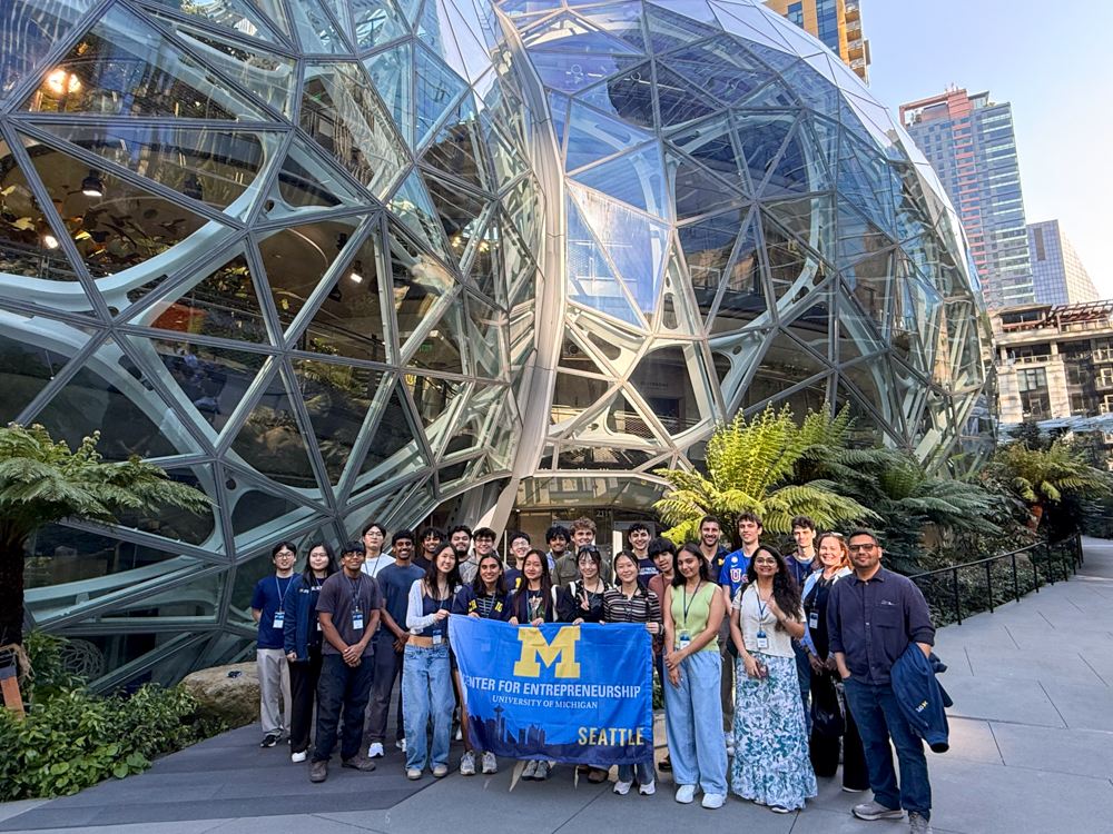 a group of students at the amazon spheres in seattle