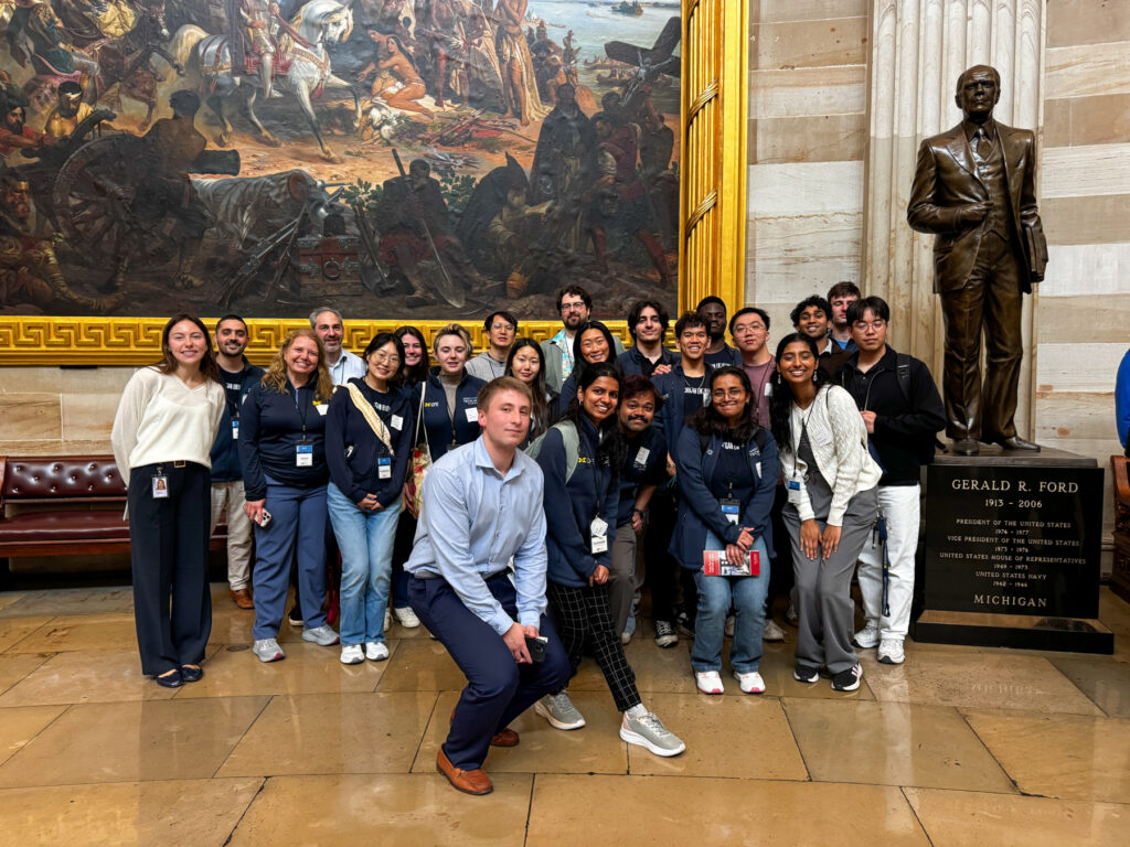 CFE students at the Capitol Building with the Gerald R. Ford statue