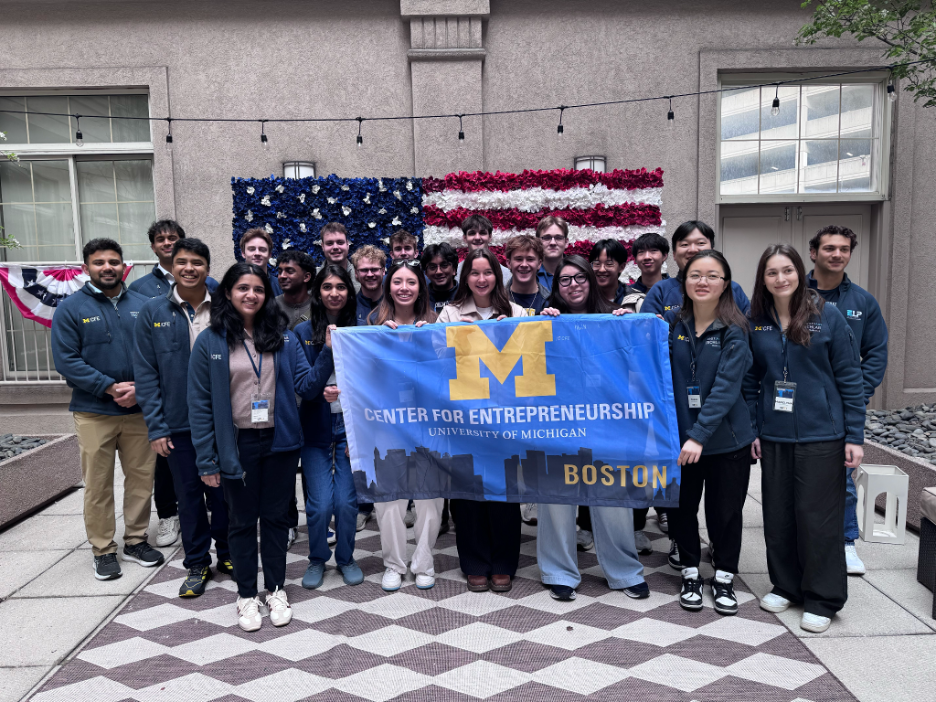 a group of students with a center for entrepreneurship boston trek fag