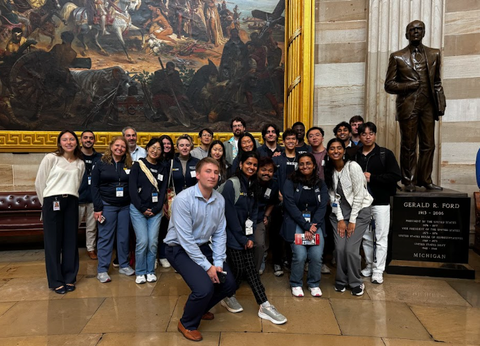 CFE students at the Capitol Building with the Gerald R. Ford statue