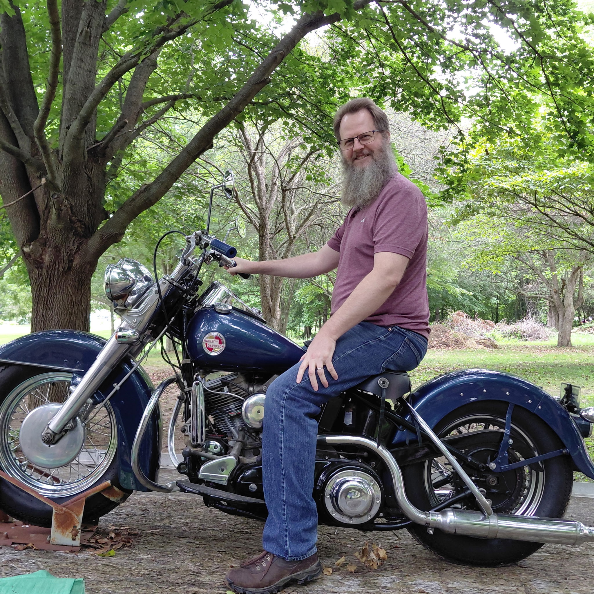 Shawn ogrady sitting on a harley davidson motorcycle