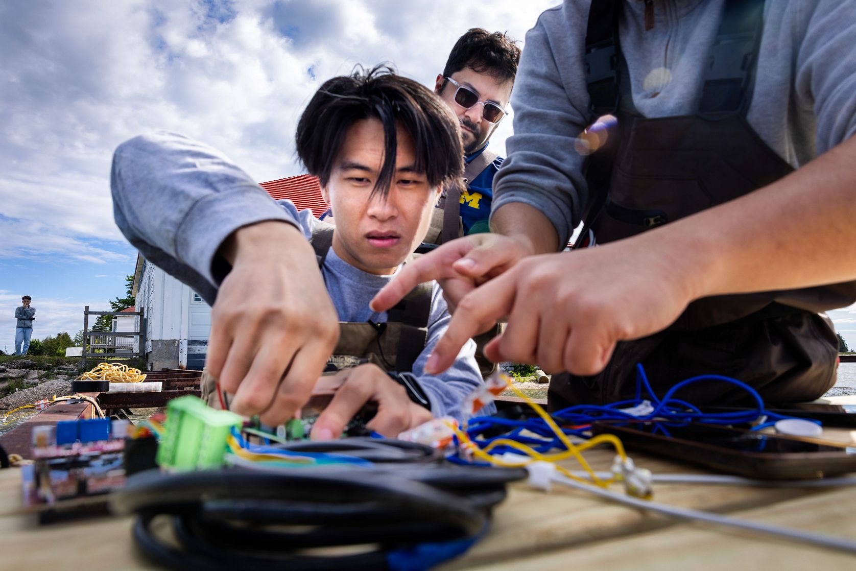 students working outside on a sustainability project